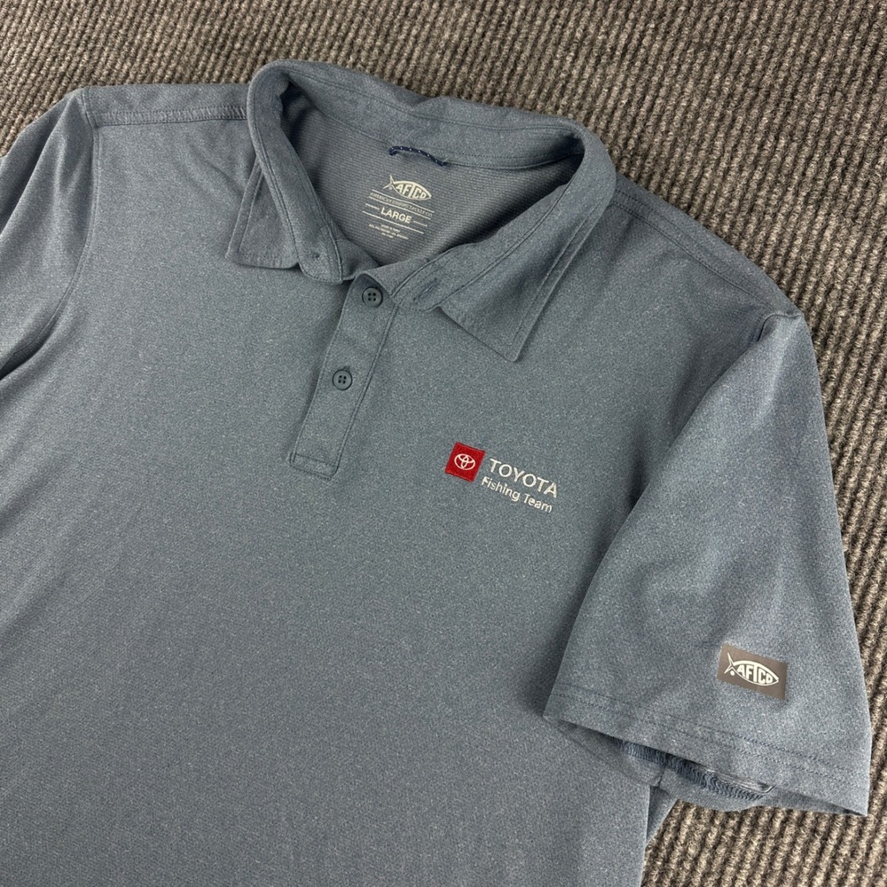 AFTCO AFTECH Toyota Fishing Team Polo Shirt Mens Large Blue Gray Performance L